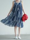 Stripe Patchwork Spaghetti Strap Vintage Mid-calf Dresses