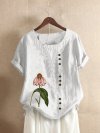 Floral Printed Short Sleeve O-Neck T-shirt For Women