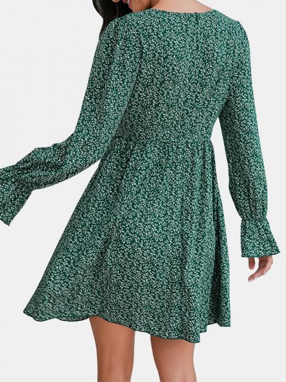 Floral Printed Bell Sleeve Square Collar Mini Dress - Click Image to Close