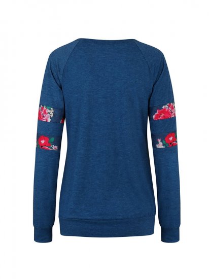 Casual Floral Print Patchwork Long Sleeve O-neck Women T-shirts - Click Image to Close