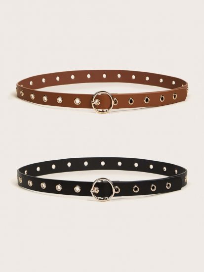 2pcs Eyelet Decor O-ring Buckle Belt - Click Image to Close