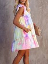 Tie-dye Sleeveless O-neck Ruffled Midi Dress