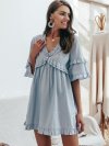 Simplee Frill Trim V Neck Cut-out Back Dress