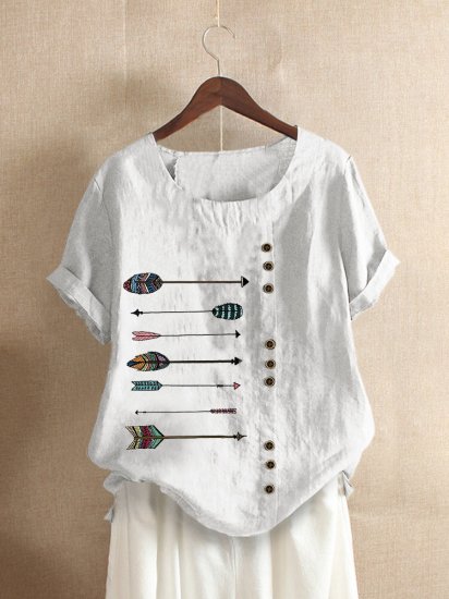 Printed Short Sleeve O-Neck T-shirt For Women - Click Image to Close