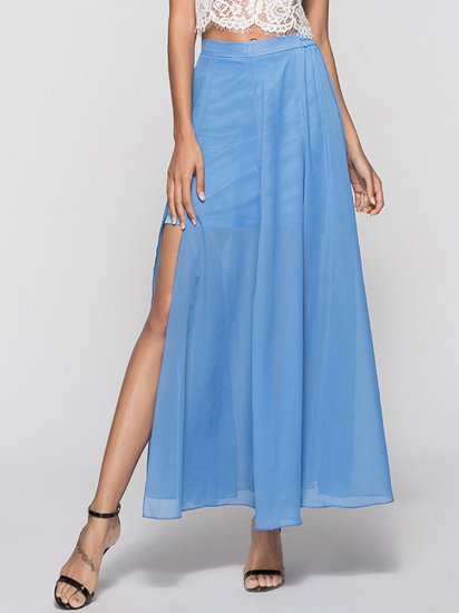 Chiffon Summer Knee-Length Pleated Skirts - Click Image to Close