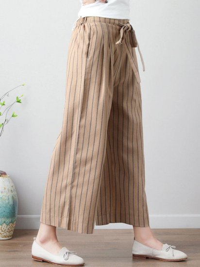 Stripe Wide Leg Drawstring Waist Casual Pants - Click Image to Close