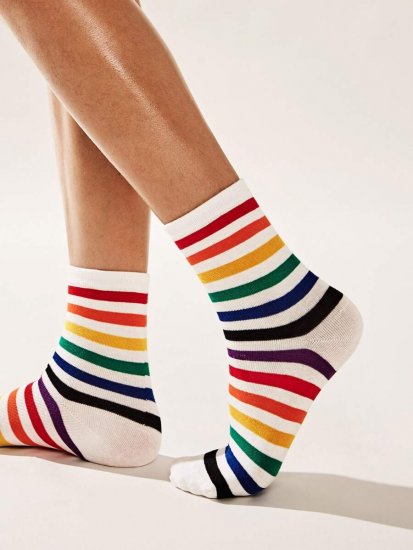 Rainbow Striped Pattern Socks 1pair - Click Image to Close