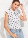 Ruffle Armhole Tie Neck Polka Dot Top