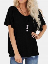 Solid Color O-Neck Short Sleeve Backless T-shirt