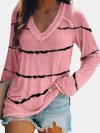 Striped Long Sleeve V-neck T-shirt For Women