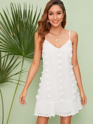 Swiss Dot Ruffle Hem Solid Slip Dress