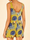 Leaves Print Button Pocket Short Sleeveless Casual Romper for Women