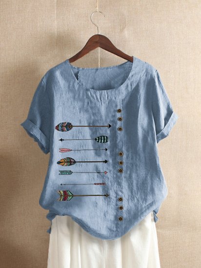 Printed Short Sleeve O-Neck T-shirt For Women - Click Image to Close