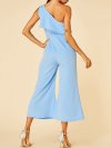 Solid Color Plain One-shoulder Ruffle Long Casual Jumpsuit for Women