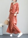 Ethnic Floral Print Bandage 3/4 Sleeve Vintage Maxi Dress For Women