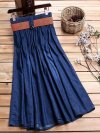 Solid Color Denim Pleated High Waist Vintage Skirts