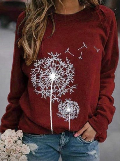 Women Printed Round Neck Long Sleeve Casual Loose Shirt Tops - Click Image to Close