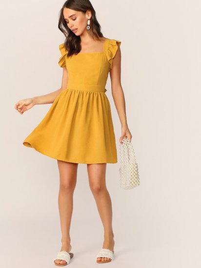 Ruffle Armhole Tie Back Dress - Click Image to Close