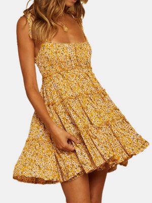 Spaghetti Strap Floral Print Sexy Mini Dress For Women