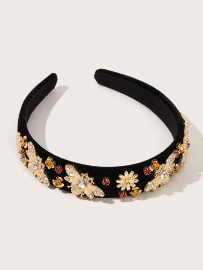 Metallic Flower & Butterfly Decor Headband - Click Image to Close