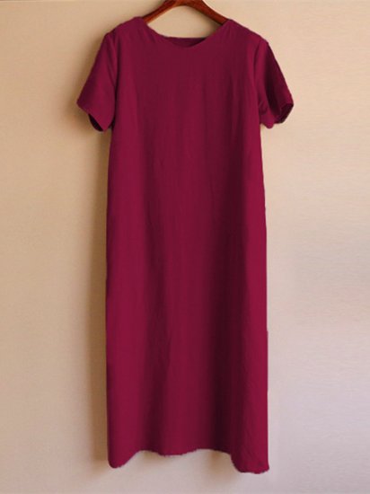 Pure Color Short Sleeve Long Maxi Vintage Dresses - Click Image to Close