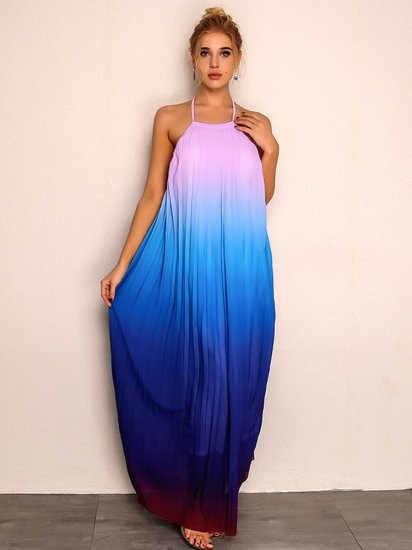 Joyfunear Open Back Ombre Halter Maxi Dress - Click Image to Close