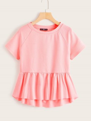 Dip Hem Raglan Sleeve Peplum Top