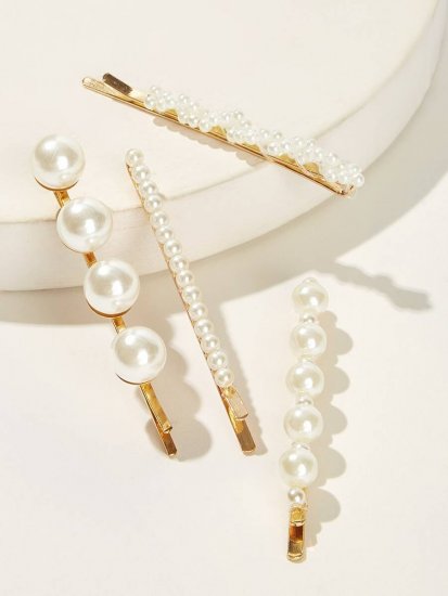 Faux Pearl Decor Hair Clip 4pcs - Click Image to Close