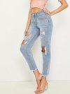 Ripped Raw Hem Crop Jeans