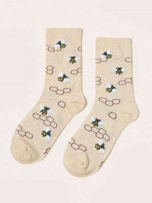 1pair Bee Pattern Socks