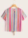 Colorful Striped Knotted Front Top
