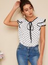 Polka Dot Piping Trim Blouse