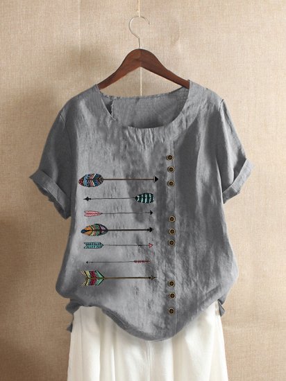 Printed Short Sleeve O-Neck T-shirt For Women - Click Image to Close