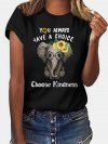 Cartoon Elephant Letter Print Short Sleeve T-shirt For Women