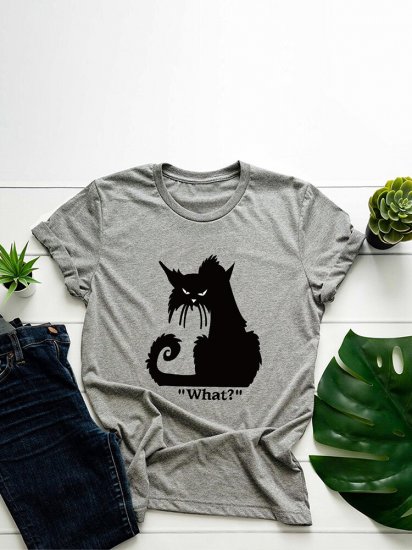 Cartoon Cat Printed Short Sleeve O-neck T-shirt For Women - Click Image to Close