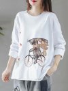 Cartoon Embroidery Long Sleeve O-neck T-shirt For Women