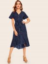 Ruffle Hem Polka Dot Belted Tea Dress