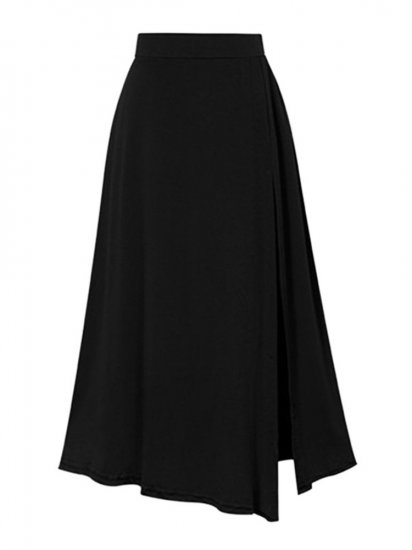 Solid High-Waist Split Pleated Slit Pleated Skirts - Click Image to Close