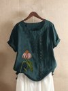 Floral Printed Short Sleeve O-Neck T-shirt For Women