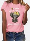 Cartoon Elephant Letter Print Short Sleeve T-shirt For Women