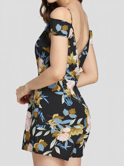 Floral Print V-neck Off-shoulder Short Sleeveless Casual Romper for Women - Click Image to Close