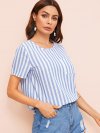 Pocket Patched Button Back Striped Blouse