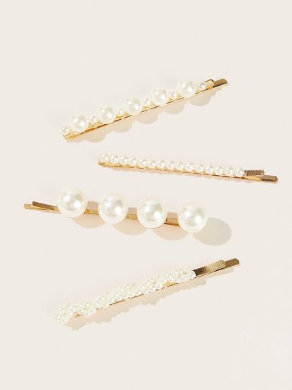 Faux Pearl Decor Hair Clip 4pcs - Click Image to Close