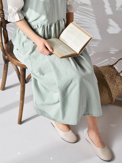 Vintage Solid Color Side Pocket Spaghetti Strap Cotton Dress - Click Image to Close