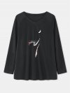 Cat Print Long Sleeves V-neck Casual T-shirt For Women