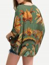 Feather Print Batwing Sleeve Chiffon Top