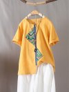 Vintage Geometric Embroidery O-Neck Short Sleeve T-shirt