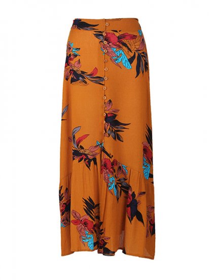 Boho Print Floral Front Breasted Vintage Maxi Skirts - Click Image to Close