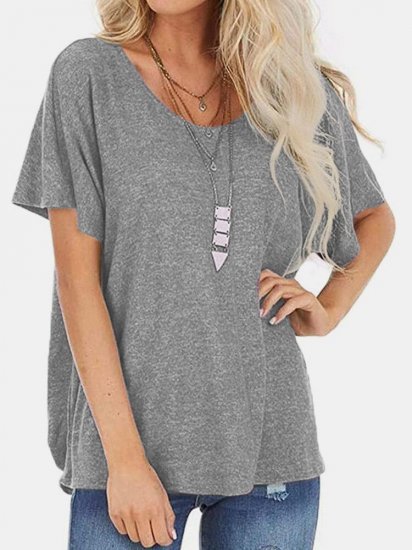 Solid Color O-Neck Short Sleeve Backless T-shirt - Click Image to Close