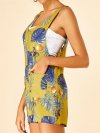 Leaves Print Button Pocket Short Sleeveless Casual Romper for Women